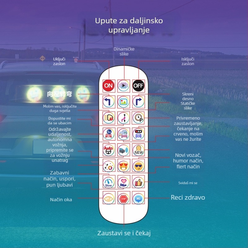 Prozirni pametni LED fleksibilni automobilski zaslon za pomicanje, oglas na stražnjem staklu automobila, emotikon, naljepnica za automobil, pametna naljepnica za automobil