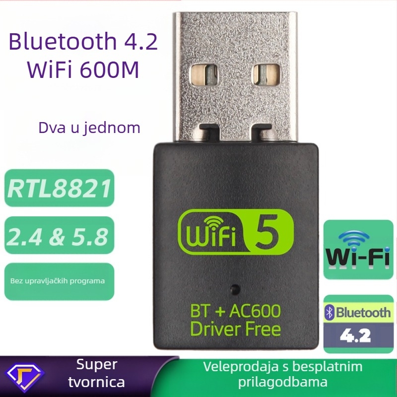 600m dvofrekventna Bluetooth bežična mrežna kartica bez pogona RTL8821CU Bluetooth WiFi2 u jednoj bežičnoj mrežnoj kartici bez pogona