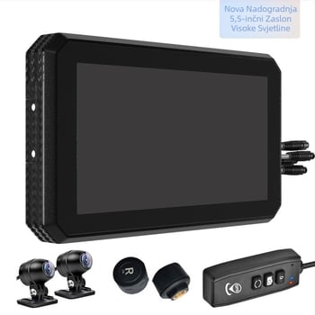 5,5-inčni snimač vožnje motocikla, bežični projekcijski ekran za Carplay, navigacija, detekcija tlaka u gumama, prednje i stražnje dvostruke leće