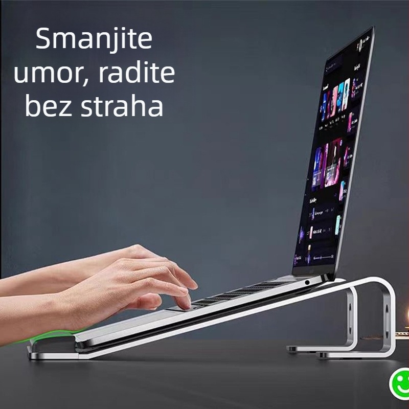 Nosač za prijenosno računalo od aluminijske legure, nosač za odvođenje topline, ergonomski nosač za stolno računalo, neklizajući 10-17 inča