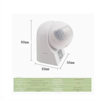 Infracrveni senzor za ljudsko tijelo, daljinski upravljač, zidni tip, vodootporni vanjski indukcijski prekidač, LED indukcijski detektor svjetla, PIR