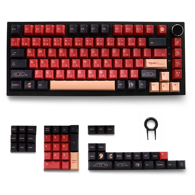 Crvena samurajska PBT mehanička tipkovnica s peterostranom termalnom sublimacijom i ponovnim graviranjem tipki za personalizaciju, GMK originalna visina, mali kompletni set
