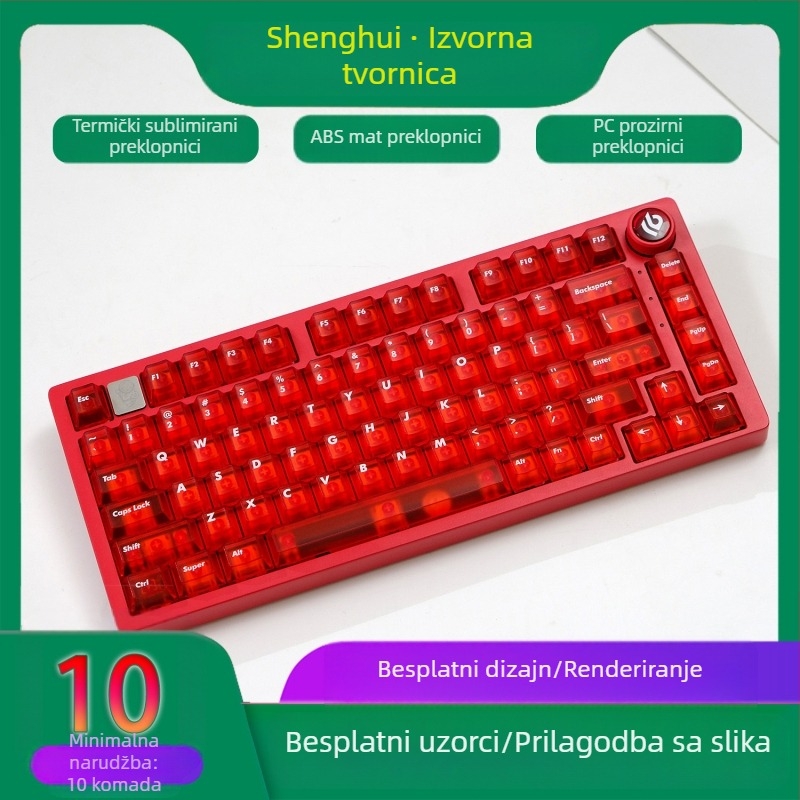 Crveno-bijela magla prozirna originalna visina tipki, mali kompletni set, pogodan za 60, 68, 64, 72, 75, 84, 87 i druge tipke s nizom.