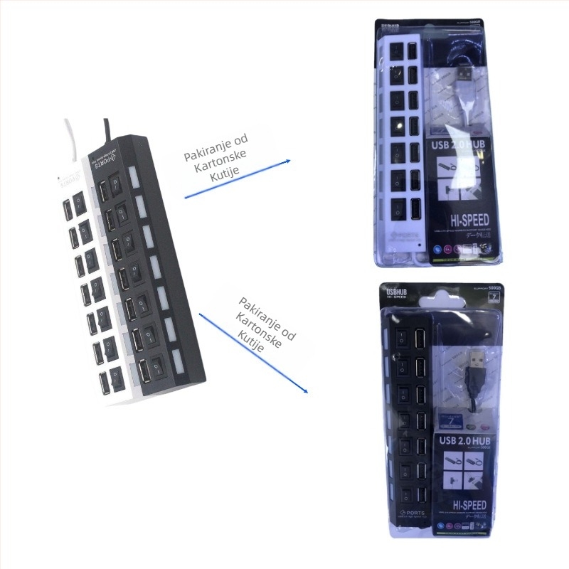 Hub 7-portni razdjelnik Hub 7-portni Hub 7-portni s neovisnim prekidačem i svjetlom Hub 7-rupni produživač Višestruko sučelje