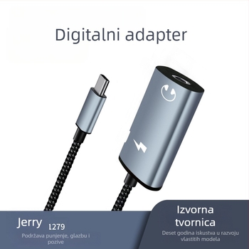 Pogodno za adapter digitalnog DAC-a tipa C na 3,5 mm, 2-u-1 za pozive, kompatibilan PD adapter za brzo punjenje
