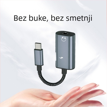Pogodno za adapter digitalnog DAC-a tipa C na 3,5 mm, 2-u-1 za pozive, kompatibilan PD adapter za brzo punjenje