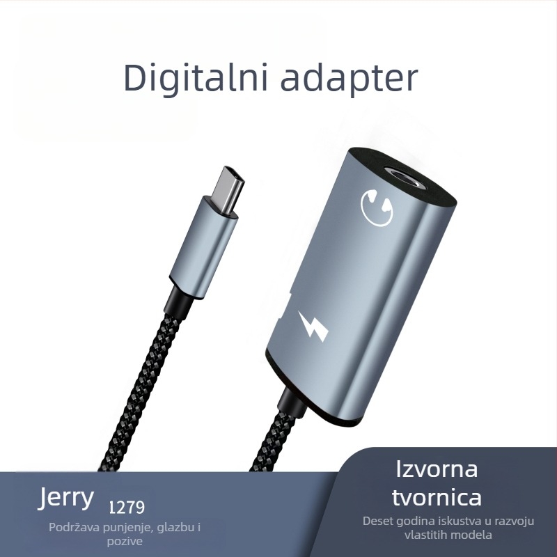 Pogodno za adapter digitalnog DAC-a tipa C na 3,5 mm, 2-u-1 za pozive, kompatibilan PD adapter za brzo punjenje