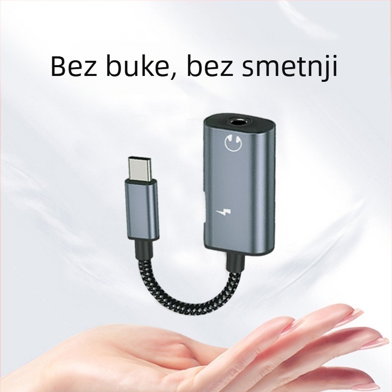 Pogodno za adapter digitalnog DAC-a tipa C na 3,5 mm, 2-u-1 za pozive, kompatibilan PD adapter za brzo punjenje