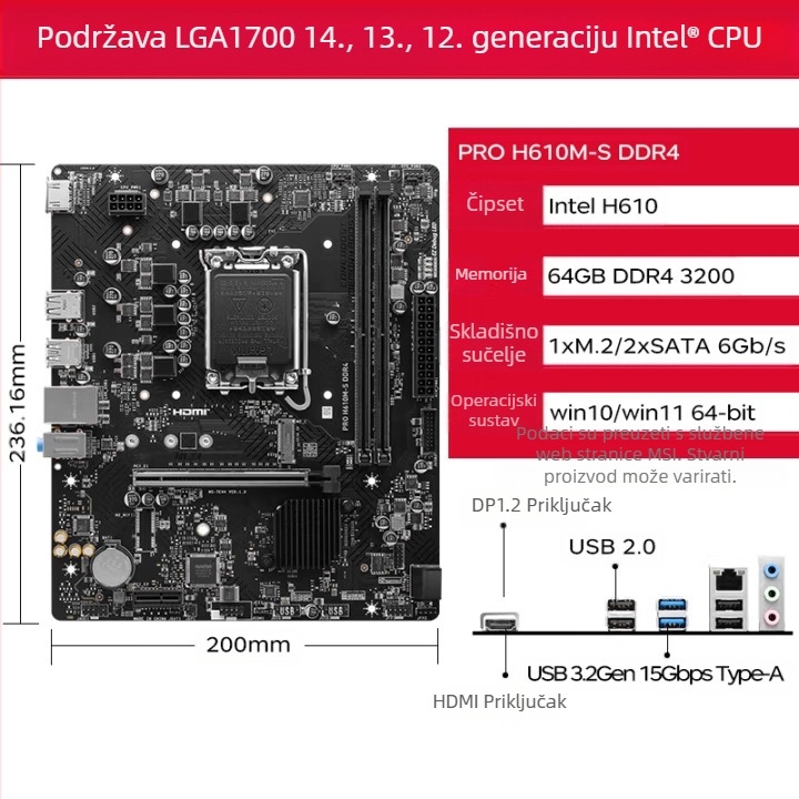 Micro/Star H610M-S matična ploča za stolna računala podržava 12100 12400 13400