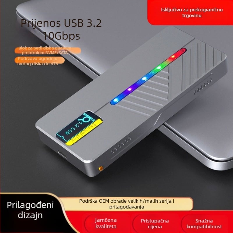 Prekogranični inteligentni zaslon m.2 SSD NVME/NGFF dvostruki protokol aluminijske kutije za mobilni tvrdi disk