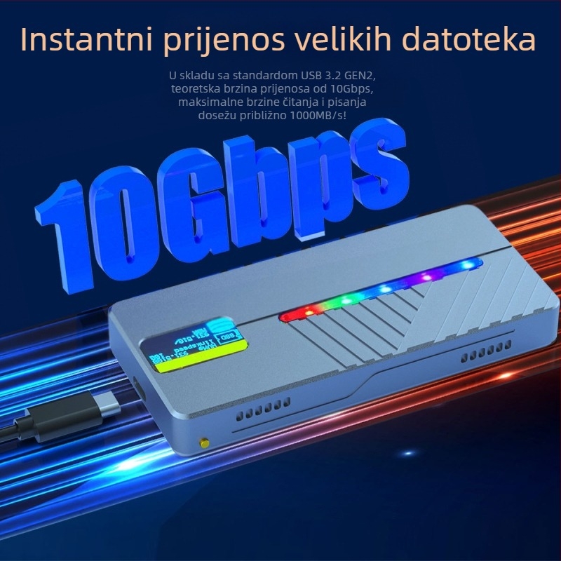 Prekogranični inteligentni zaslon m.2 SSD NVME/NGFF dvostruki protokol aluminijske kutije za mobilni tvrdi disk