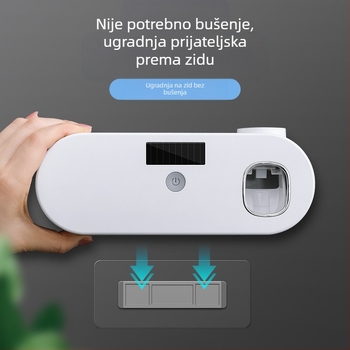 Inteligentni držač četkica za zube za UV sterilizaciju, kupaonski s automatskim stiskačem paste za zube, bez bušilice, zidni set za pranje