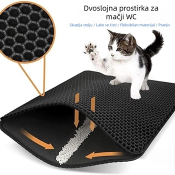 Popularna Eva dvoslojna prostirka za mačji posip za kućne ljubimce s rupom u obliku saća, otporna na prskanje, periva, dvostrana kutija za mačji posip s čičkom