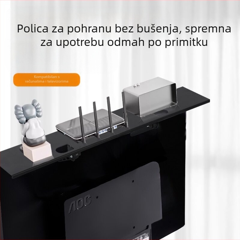 Stalak za pohranu TV prijemnika bez bušenja, zadebljani hladno valjani čelik, gornji nosač računalnog monitora, nosač usmjerivača