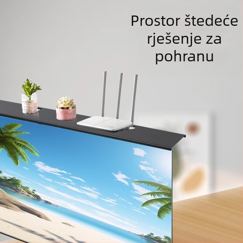 Stalak za pohranu TV prijemnika bez bušenja, zadebljani hladno valjani čelik, gornji nosač računalnog monitora, nosač usmjerivača