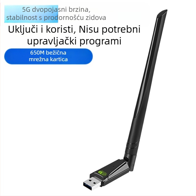 Bežična mrežna kartica s dvostrukom frekvencijom USB od 650 m bez pogona, 5G bežični WiFi mrežni adapter za stolno računalo