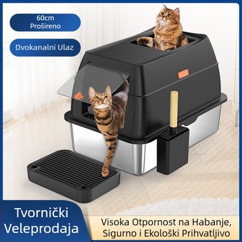 Umivaonik za mačji pijesak od nehrđajućeg čelika, jednostavan za čišćenje, veliki, otporan na prskanje, otporan na pijesak, otporan na prskanje, zatvoreni umivaonik za mačji pijesak