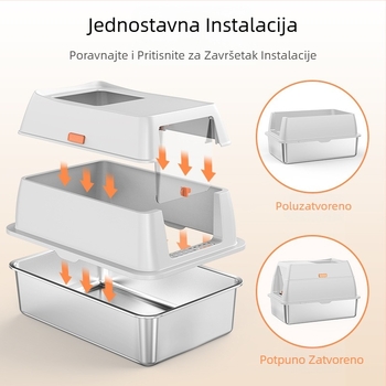 Umivaonik za mačji pijesak od nehrđajućeg čelika, jednostavan za čišćenje, veliki, otporan na prskanje, otporan na pijesak, otporan na prskanje, zatvoreni umivaonik za mačji pijesak