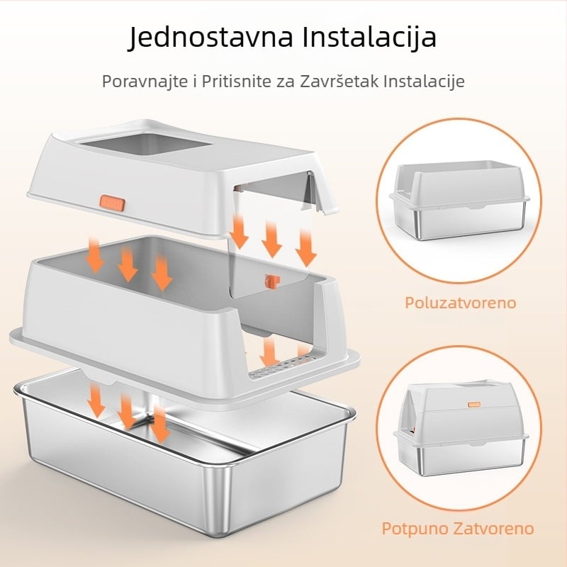 Umivaonik za mačji pijesak od nehrđajućeg čelika, jednostavan za čišćenje, veliki, otporan na prskanje, otporan na pijesak, otporan na prskanje, zatvoreni umivaonik za mačji pijesak