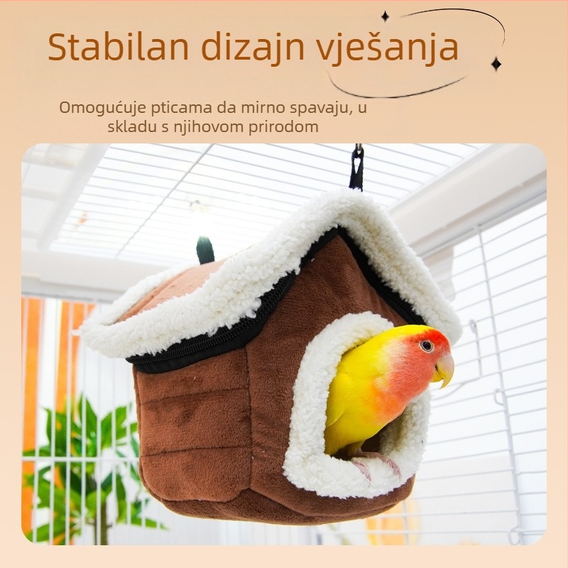 Pribor za gnijezdo za kućne ljubimce, pamučno gnijezdo, otporno na vjetar, stabilno, odvojivo i perivo, za ptice i kućne ljubimce, zimska topla kućica za papige, hladnootporna, puna mrežasta dlaka