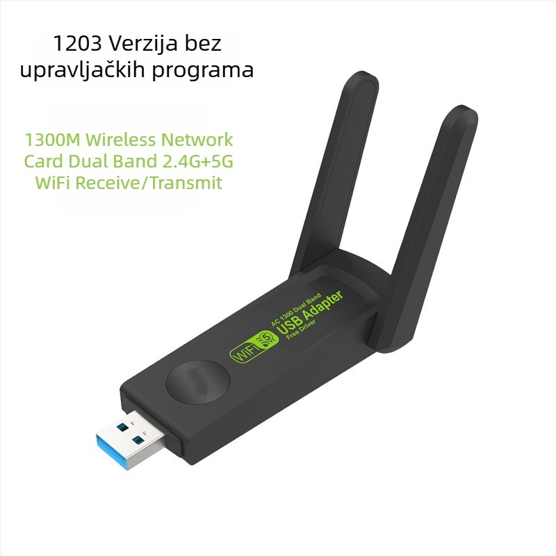 Bežična mrežna kartica od 1300 m, gigabitna dvofrekventna 5G, bez diska, računalo, USB, WiFi prijemni odašiljač, USB mrežna kartica