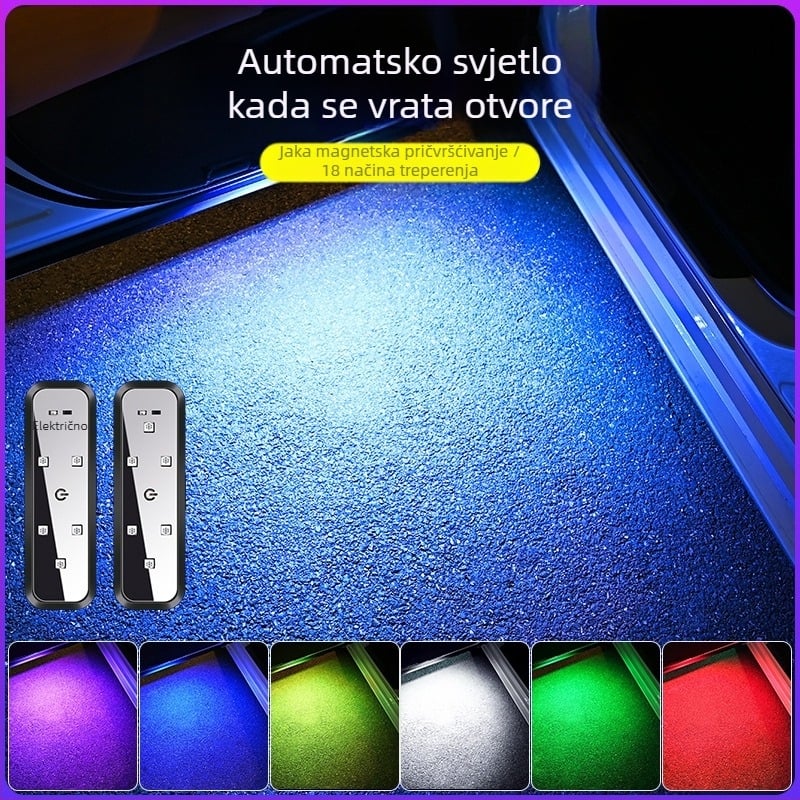 Svjetlo upozorenja za automobil, svjetlo protiv sudara, osvjetljenje vrata bez ožičenja, šareno trepćuće LED ambijentalno svjetlo, dizajn bez ožičenja