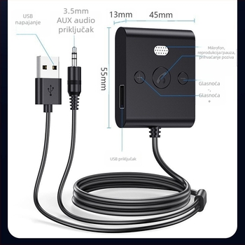 Automobilski Bluetooth prijemnik 3,5 mm Bluetooth glazbeni prijemnik 5,4 HD hands-free pozivi automobilski U Disk player