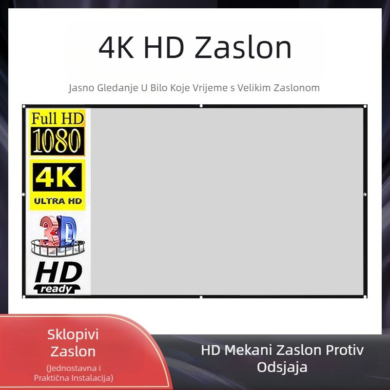 Jednostavna metalna zavjesa protiv svjetlosti 60 inča 70 inča 80 inča 90 inča 100 inča 120 inča sklopiva papirna cijevna zavjesa za projektor