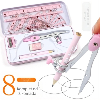 Xiaoyuer svježi učenik osnovne škole crtanje i slikanje 8-dijelni šestar srednjoškolac odijelo ravnalo trokut set ravnalo pribor za pisanje