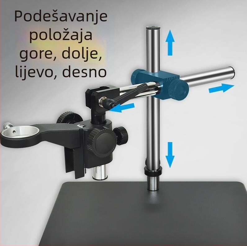 Proizvođači isporučuju mikroskop s univerzalnim dugim nosačem, podesivim rotacijskim produžetkom, rotirajućim nosačem, metalnom podnožjem stupa