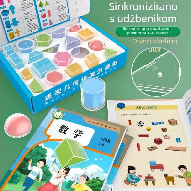 Perspektivni stereo geometrijski demonstracijski model, set od 20 dijelova, dijagram proširenja volumena i površine, geometrijski model za peti razred