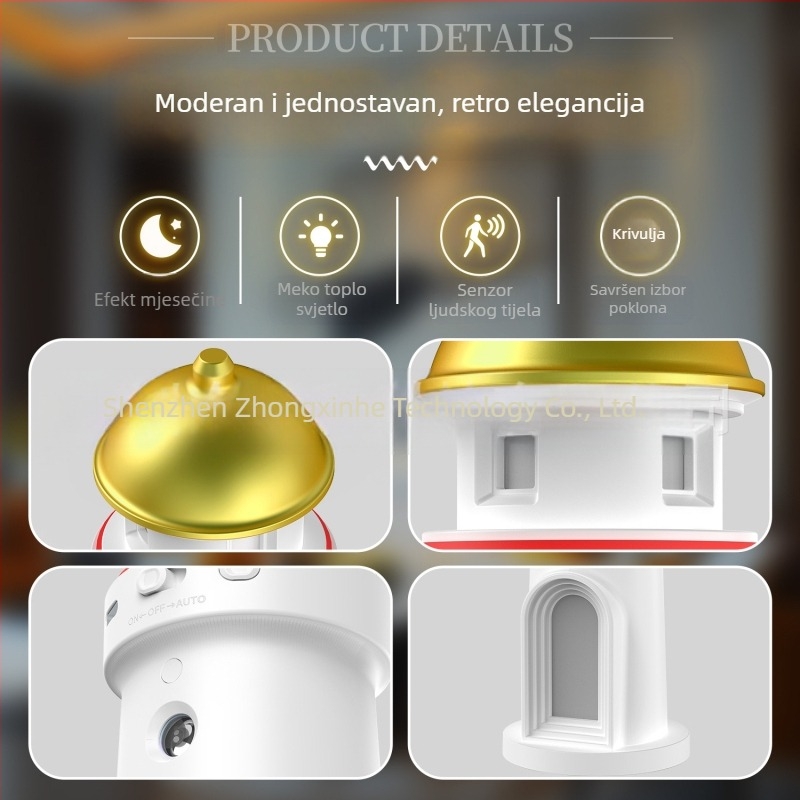 Prekogranična mjesečina, projekcijska lampa s svjetionikom, atmosferska noćna lampa, ukrasi za blagdanske poklone, senzor ljudskog tijela, atmosferska lampa, pametna stolna lampa
