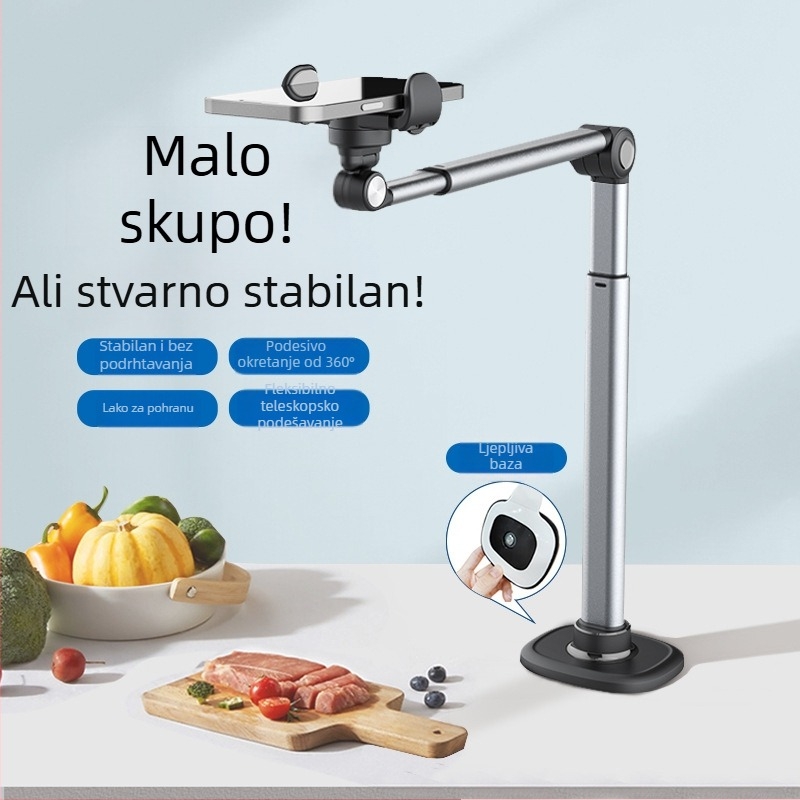 Nadzemni stalak za prijenos uživo s mobilnog telefona, aluminijska legura, rotacija od 360 stupnjeva, teleskopsko podešavanje, uzglavlje za lijeni krevet, gadget za prijenos uživo s radne površine