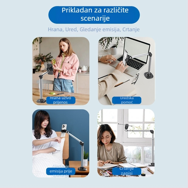 Nadzemni stalak za prijenos uživo s mobilnog telefona, aluminijska legura, rotacija od 360 stupnjeva, teleskopsko podešavanje, uzglavlje za lijeni krevet, gadget za prijenos uživo s radne površine