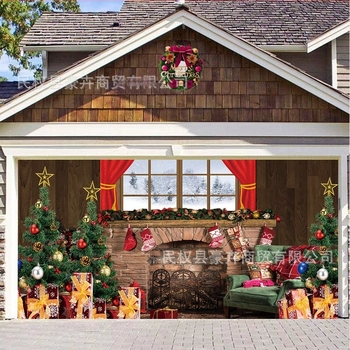 Prekogranična nova božićna tkanina za garažna vrata, zastava za božićnu zidnu peć, ukras za blagdansku zabavu, pozadina od tkanine