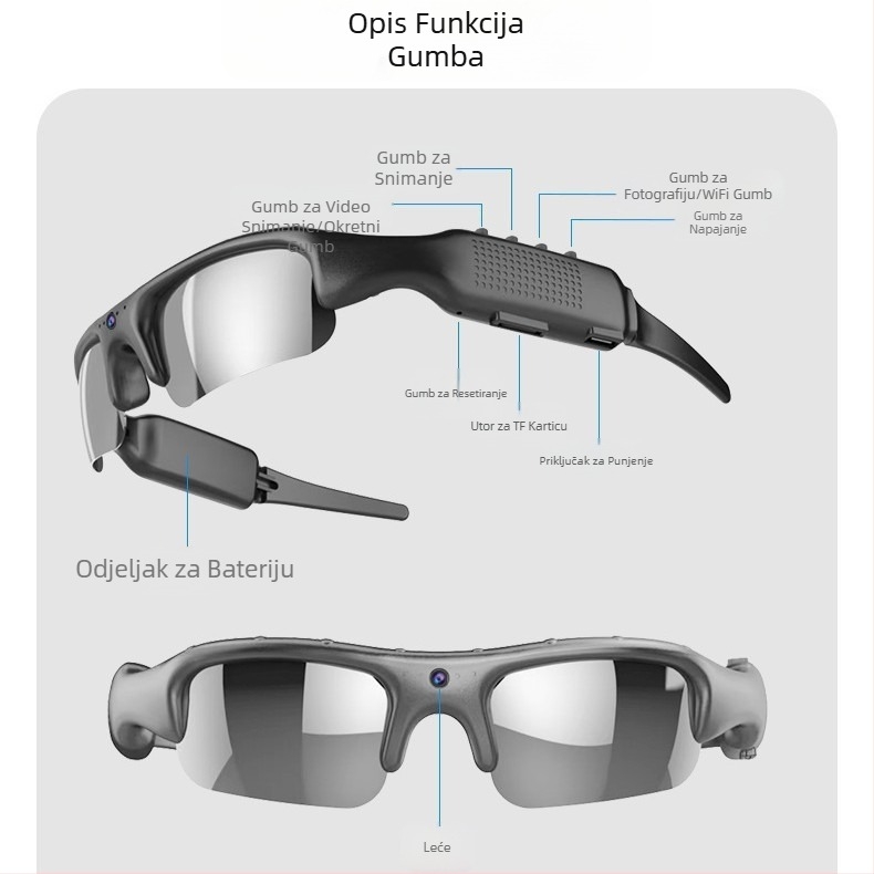 Biciklističke naočale za vanjske sportove s Wifi-jem, pametne sportske naočale za montažu na glavu, višenamjenske naočale za kameru i fotografiranje