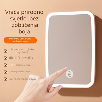 Kozmetičko ogledalo s punjivom LED lampom, ruž za usne u prahu, dvostruka namjena, uvećano kozmetičko ogledalo, ručno, dvostrano sklopivo, prijenosno