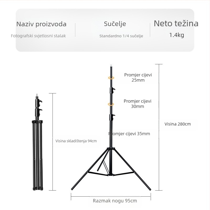 2,8 m grlo za fotografsku lampu, podebljano studijsko filmsko i televizijsko grlo za lampu, nosač s križnim krakom, okvir za pozadinu, svjetlo za ispunjavanje uživo, stativ