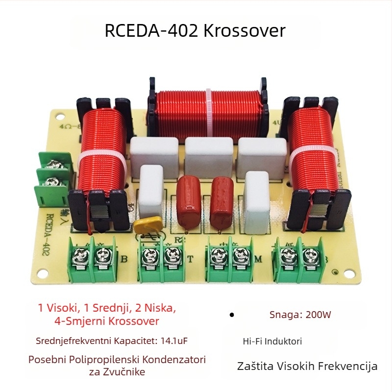 Razdjelnik frekvencije Jedan visoki Jedan srednji Dva niska Četverosmjerni audio Kućni zvučnik bez lemljenja Modificirani razdjelnik