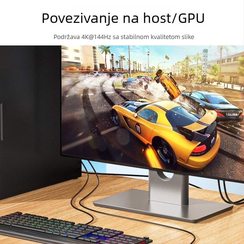Jinghua DisplayPort 1.4 kabel, muško‑muški, 8K60Hz, pleteni, duljina 1,5 m, zlatni konektori, bakar bez kisika