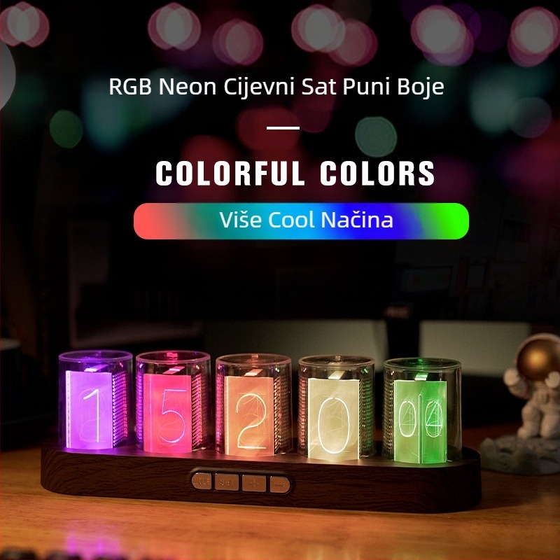 E-trgovina Najprodavaniji Amazon Rgb Pseudo-Nixie cijevni sat Stolni kreativni ukrasi Digitalni sat