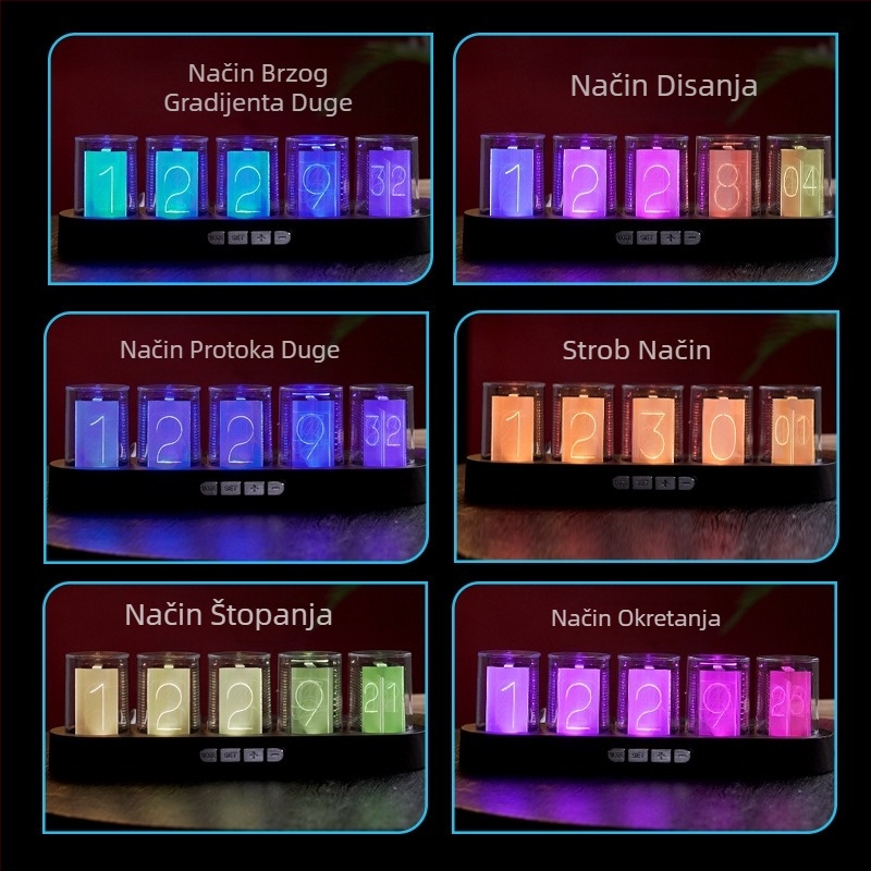 E-trgovina Najprodavaniji Amazon Rgb Pseudo-Nixie cijevni sat Stolni kreativni ukrasi Digitalni sat