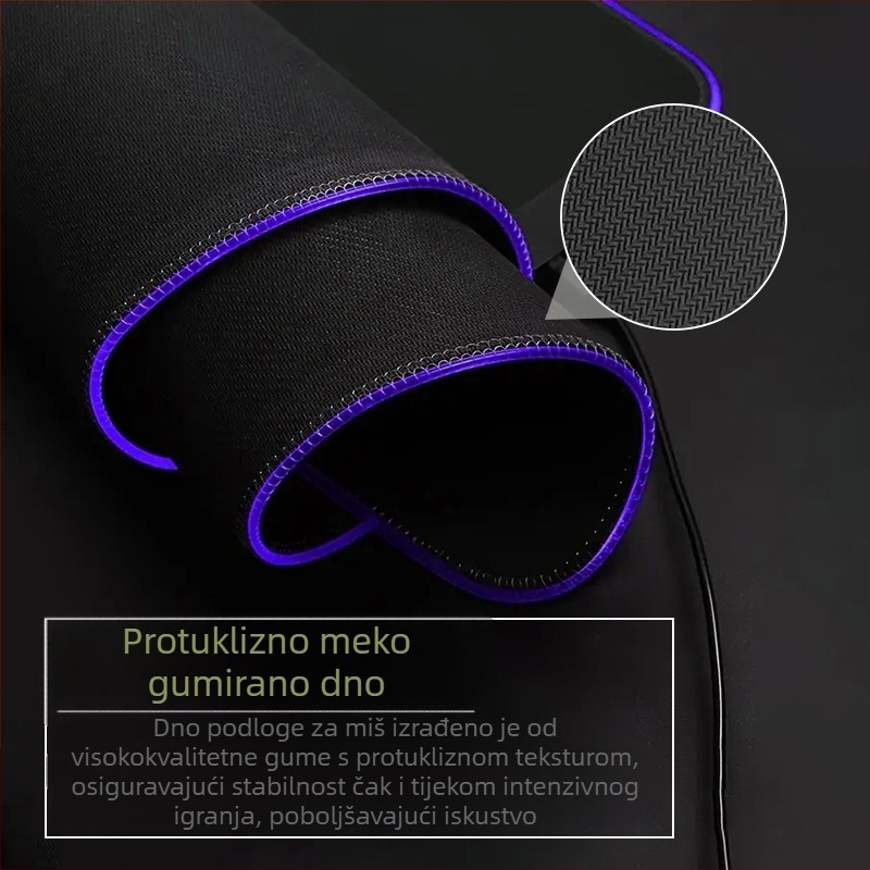 RGB Gaming podloga za miša s protukliznim efektom, višebojna LED pozadinska podloga za stol 400x900 mm, sintetička guma, ekskluzivna ponuda za prekogranične kupce