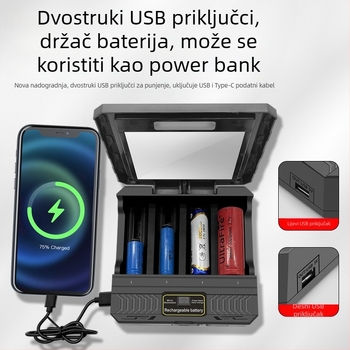 Punjač za litijeve baterije 18650, višenamjenski, brzo punjenje, vanjski solarni punjač s četiri utora, pametni punjač 26650