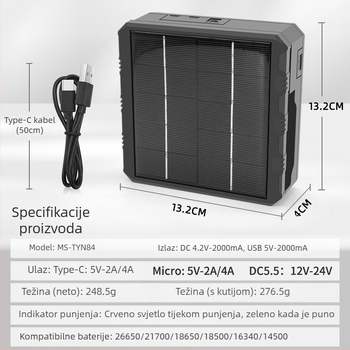 Punjač za litijeve baterije 18650, višenamjenski, brzo punjenje, vanjski solarni punjač s četiri utora, pametni punjač 26650