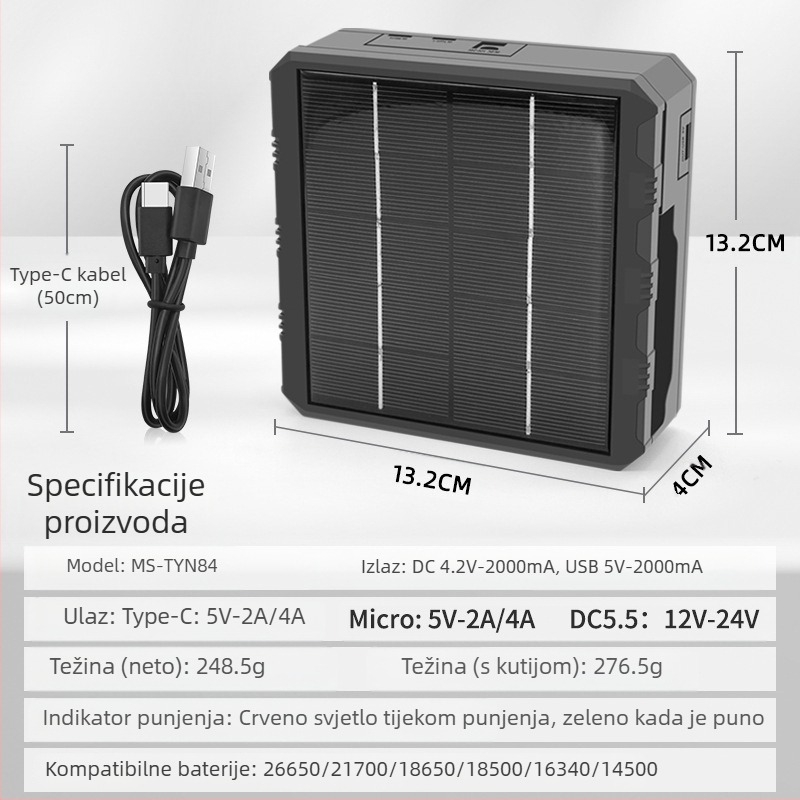 Punjač za litijeve baterije 18650, višenamjenski, brzo punjenje, vanjski solarni punjač s četiri utora, pametni punjač 26650
