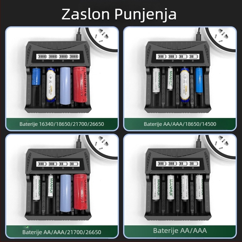 Punjač baterija USB LCD zaslon pametni Aa/Aaa baterija 18650 26650 21700 punjač
