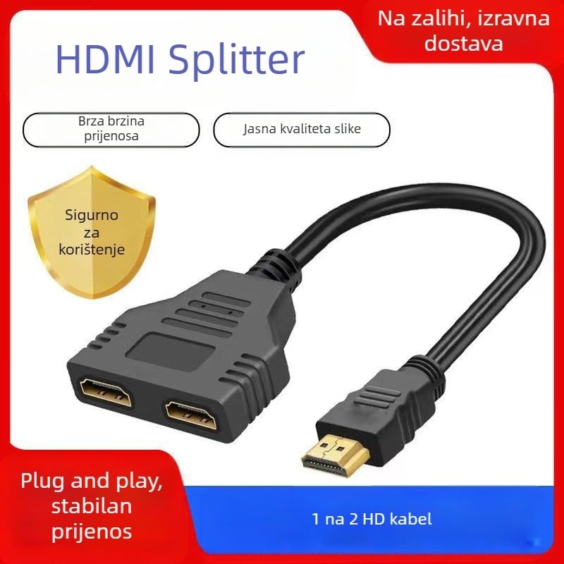 Pozlaćeni HDMI kabel s jednim priključkom, 1/2" HD konverzijski kabel, HDMI3D verzija 1.4 muški na dvostruki ženski pretvarač