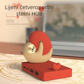 Prekogranični ljenivac s 4 priključka USB HUB HUB razdjelnik personalizirani kreativni stolni slatki ukras za nosač mobitela