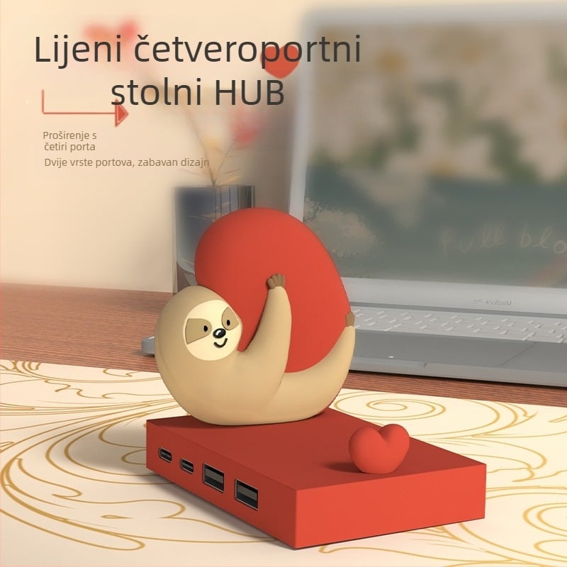 Prekogranični ljenivac s 4 priključka USB HUB HUB razdjelnik personalizirani kreativni stolni slatki ukras za nosač mobitela